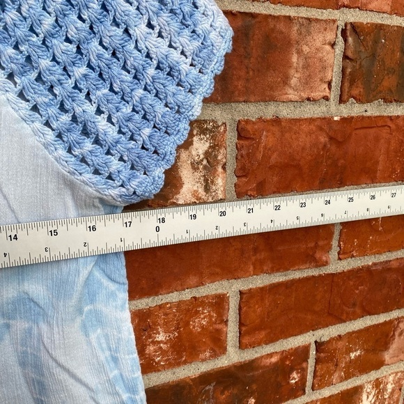 Lucky Brand Womens Medium Blue Crochet Sleeves Tie Dye Boho Short Sleeve Top - Picture 6 of 8